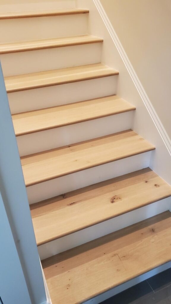 White oak stair treads with painted white risers
